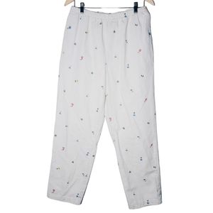 90s/Y2K Denim & Co White Baggy Jeans with Embroidered Flowers | Size M